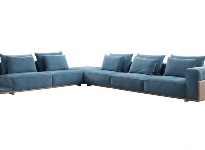 Blue L-shaped sofa sectional living room luxury upholstered furniture luxury design new